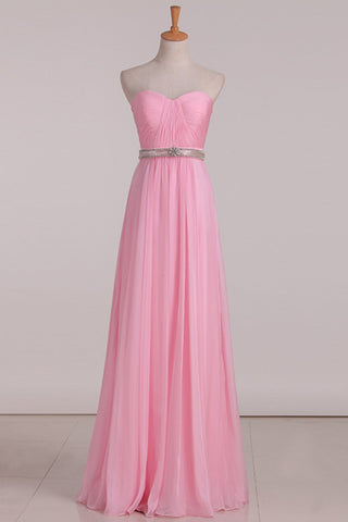 Bridesmaid Dresses A Line Sweetheart Pleated Bodice Beaded Waistline Chiffon