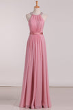 Open Back Bridesmaid Dresses A Line Scoop With Ruffles And Beads