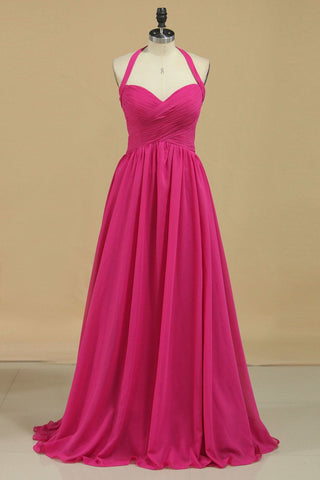 Chiffon Bridesmaid Dresses A Line Halter With Ruffles Floor-Length