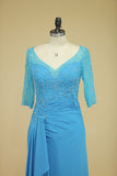 Mid-Length Sleeves Chiffon Mother Of The Bride Dresses With Beads Royal Blue