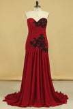 Burgundy/Maroon Sweetheart Mermaid Chiffon Evening Dresses With Ruffles And Applique