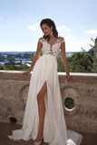 Scoop Prom Dresses A Line Chiffon With Applique Sweep Train