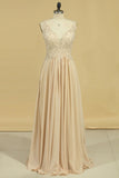 A Line V Neck Chiffon With Applique Floor Length Prom Dresses