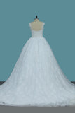 Straps Tulle Ball Gown Wedding Dresses With Applique Chapel Train