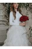 A-Line/Princess Tulle Ruffles Scoop Long Sleeves Sweep/Brush Train Wedding Dresses