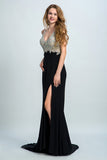 Prom Dresses Full Beaded Bodice Backless Chiffon Sweep Train Black