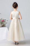 A Line Ivory Sleeveless Tulle Beaded Flower Girl Dresses