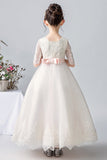 Elegant White Half Sleeves Lace Appliques Flower Girl Dresses