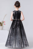 Sparkly A Line Black Sleeveless Sequins Flower Girl Dresses