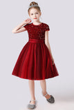 A- Line Cute Cap Sleeves Sequins Short Flower Girl Dresses