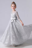 Elegant Appliques Long Sleeve Flower Girl Dresses With Bow