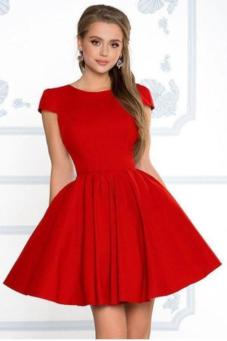 Short Sleeves Short Graduation Homecoming Formal Dresses Scoop A Line