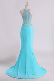 Hot Prom Dresses Scoop Mermaid Spandex With Beading Sweep Train