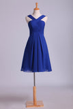 V-Neck Bridesmaid Dresses A Line Knee Length Chiffon Pleated Bodice