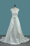 Satin Mermaid Scoop Wedding Dresses With Ruffles Court Train Detachable