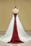 Hot Selling Wedding Dresses A Line Strapless Sweep/Brush Train Satin