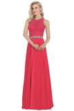 Open Back Scoop A Line Prom Dresses With Beading Chiffon