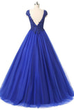 Tulle Prom Dresses V-Neck Floor-Length With Sash And Applique