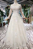 Prom Dresses Tulle High Neck Long Sleeves Handmade Flower Sequins