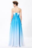 Ombre Spaghetti Straps A-Line Chiffon Blue Lace up Sweetheart White Prom Dresses UK JS360