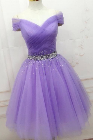 Off The Shoulder A Line With Beads Homecoming Dresses Short/Mini Tulle