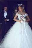 Sexy Ball Gown Off the Shoulder Sweetheart Ivory Tulle Lace Appliques Wedding Dresses JS23