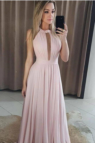 Round Neck Chiffon Prom Dresses Bridesmaid Dresses Ruffles