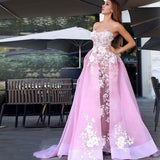 New Style A-Line Sweetheart Straps Pink Tulle Prom Dresses UK with Lace Appliques JS378