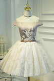 A Line Off the Shoulder Lace up Bowknot Cute Ivory Lace Homecoming Dresses JS830