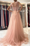 A line Tulle Sweetheart Pink Formal Evening Dresses Long Prom Dresses