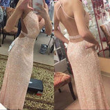 New Arrival Sequin Long Sweetheart Spaghetti Straps Criss Cross Beads Prom Dresses JS762