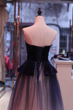 A Line Ombre Blue Tulle Long Prom Dress Unique New Style Strapless Evening Dress JS840