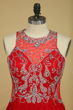 Red Plus Size Prom Dresses Scoop Beaded Bodice Sweep Train Lace Mermaid