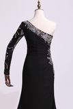 One Sleeve Column/Sheath Prom Dresses Black