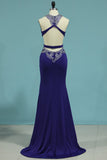 New Arrival Scoop With Beads And Slit Prom Dresses Spandex Mermaid