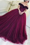 Ball Gown Off The Shoulder Prom Dresses Tulle With Handmade Flowers