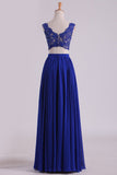 Two-Piece Straps Chiffon With Applique And Beads Prom Dresses