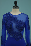 Mermaid Blue Prom Dress Long Sleeves