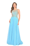 Prom Dresses Scoop Chiffon With Beading A Line Zipper Up