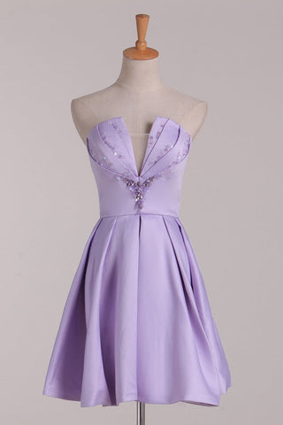 Satin Strapless Satin With Beads And Applique A Line Homecoming Dresses