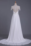 Scoop Wedding Dresses Sheath With Beading Chiffon Sweep Train