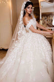 A Line Off The Shoulder Wedding Dresses Tulle With Applique And Beads Court Train