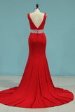 New Arrival Prom Dresses Mermaid V Neck Spandex Open Back