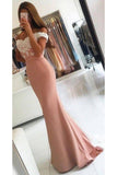 Elastic Satin Off The Shoulder Mermaid With Applique Sweep Train Prom Dresses