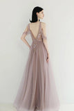 Princess Off the Shoulder Tulle Beads V Back Formal Dresses Dance Prom Dresses SJS15303