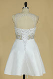 A Line Scoop Open Back Homecoming Dresses Beaded Bodice Satin