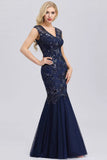 Elegant V-Neck Beaded Bodycon Mermaid Prom Dresses Straps Evening Gowns SJS15215