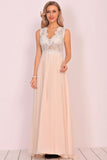 Scoop Open Back Prom Dresses A Line Chiffon With Beads&Appliques