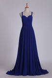 Straps Bridesmaid Dresses Open Back A Line Chiffon