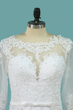 Wedding Dresses A Line Scoop Long Sleeves Chiffon With Applique